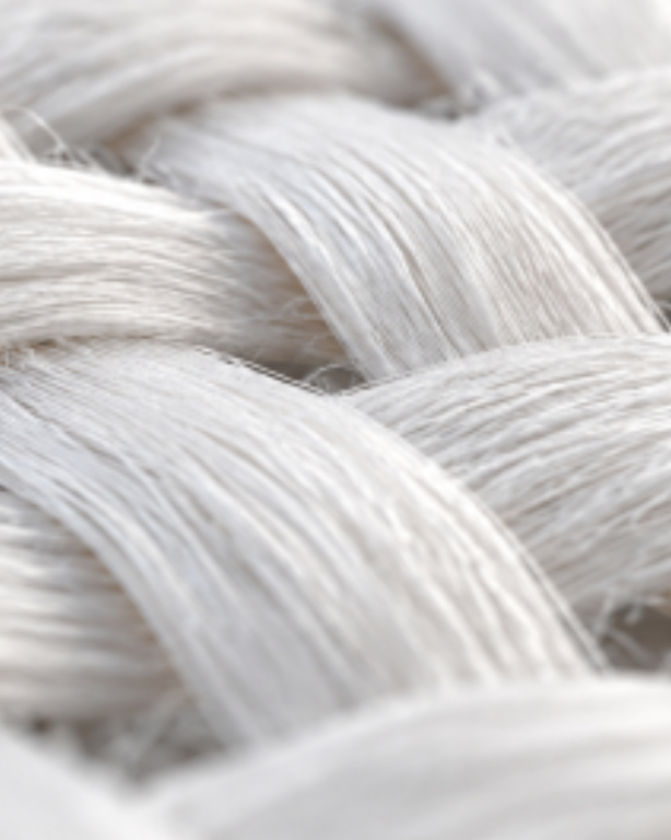 Close-up of soft, coiled white fibre sliver in warm side light